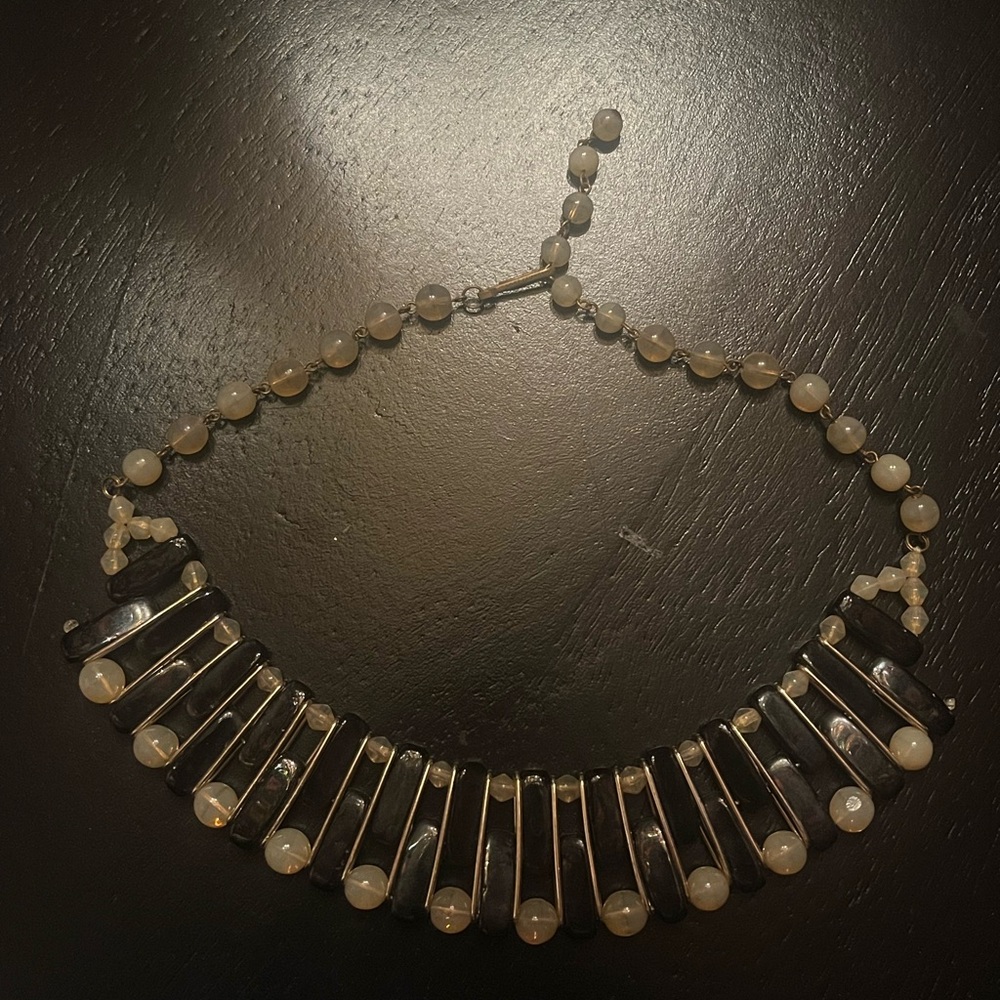 Vintage Art Deco Style Black and Cream Necklace Western Germany